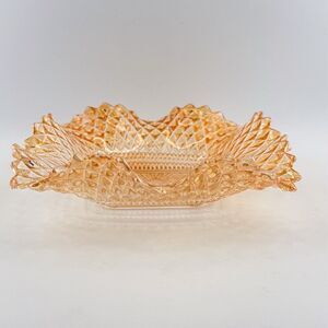 INDIANA GLASS DIAMOND POINT 7" SQUARE BOWL MARIGOLD COLOR